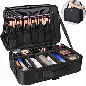 Relavel Professional Train Case 3 Layer Large Makeup Bag Waterproof Makeup Case